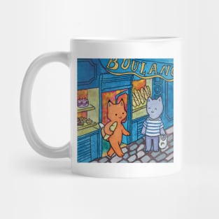 Cat and fox french bakery paris watercolor illustration Mug